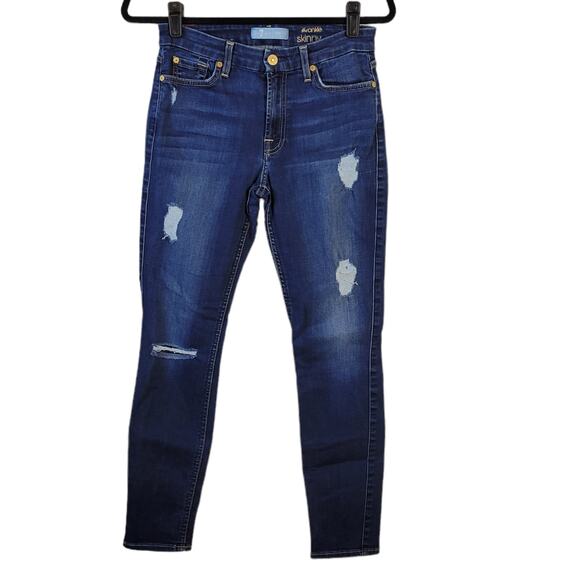 7 For All Mankind B(AIR) Denim Jeans Women's 27 The Ankle Skinny Distressed - Picture 1 of 13
